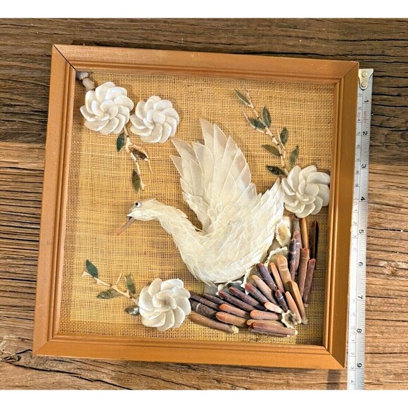 Vintage Shell Art Swan Wall Picture - Picture 7 of 8